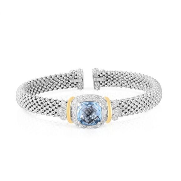 Phillip Gavriel renaissance Cushion Blue Topaz Cuff Bangle - Picture 1 of 15